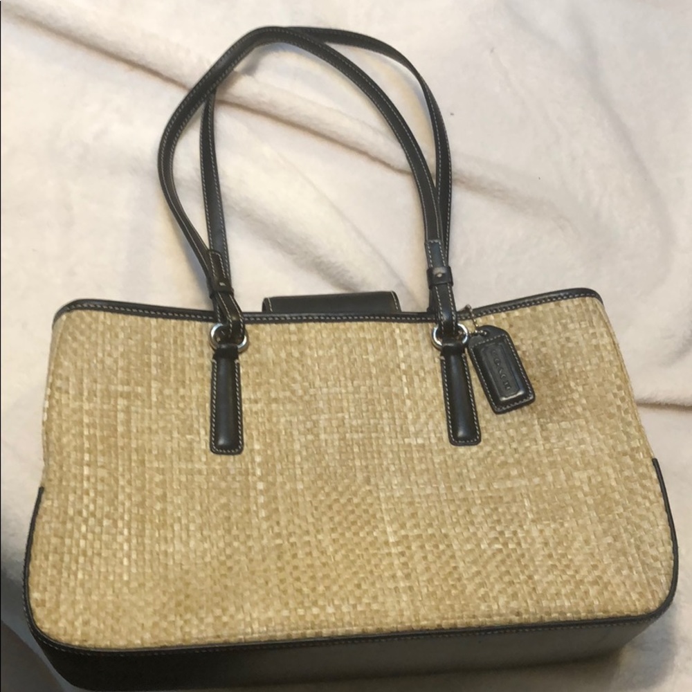 Coach straw and leather bag